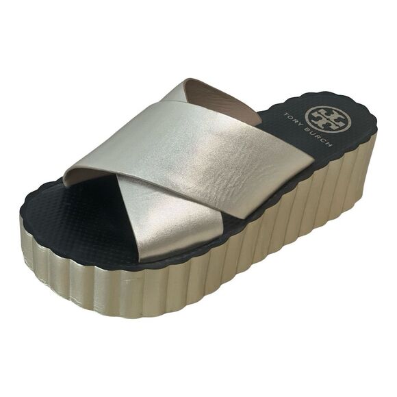 Tory Burch Silver and Black Platform Sandals - Picture 1 of 13